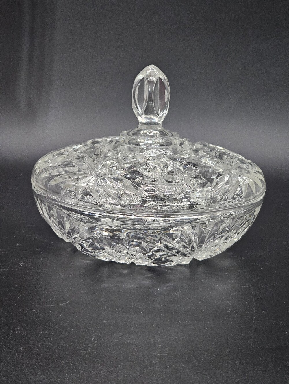 Vintage Anchor Hocking EAPC Star of David Clear Pressed Glass Candy Dish with Li